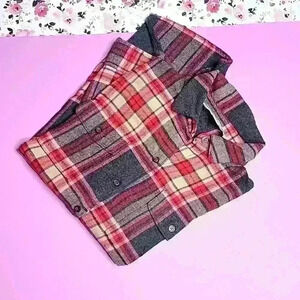 Cozy Plaid Button-Up Shirt – Red, Gray & Cream Flannel – Size XS